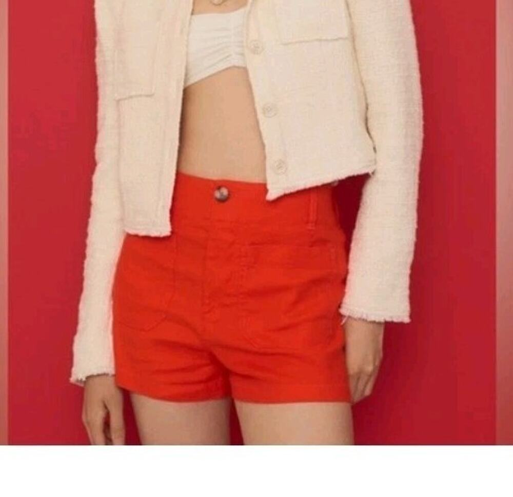 Anthropologie Maeve The Colette Short Red High Rise Linen Blend Size 32